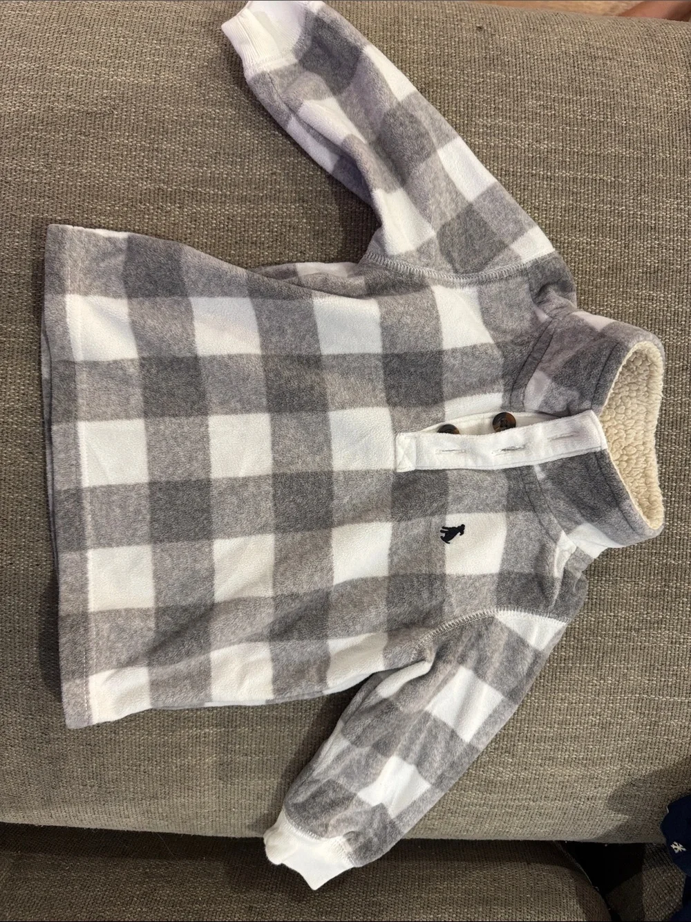 Carter's Gray & White Buffalo Plaid Sherpa-Trim Pullover